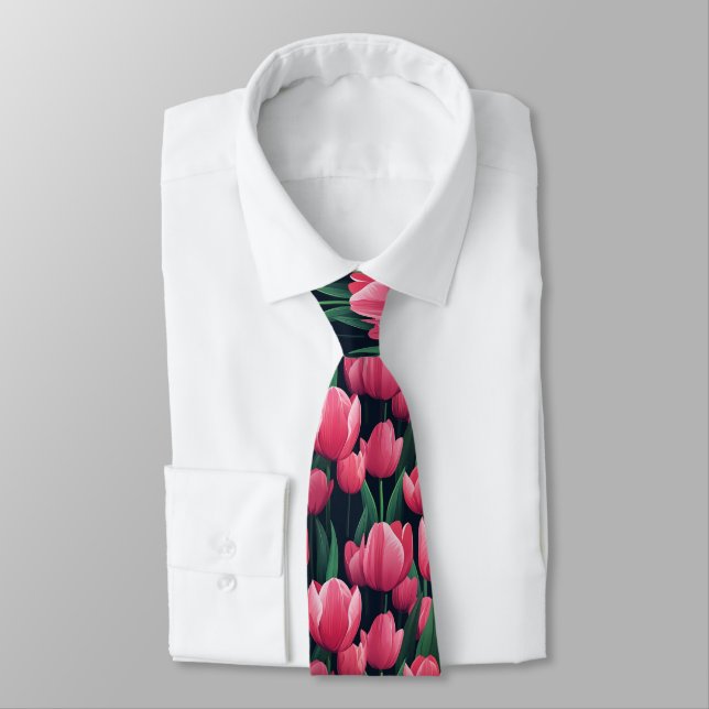 Cute Mens Accessories Tulip Floral Neck Tie (Tied)