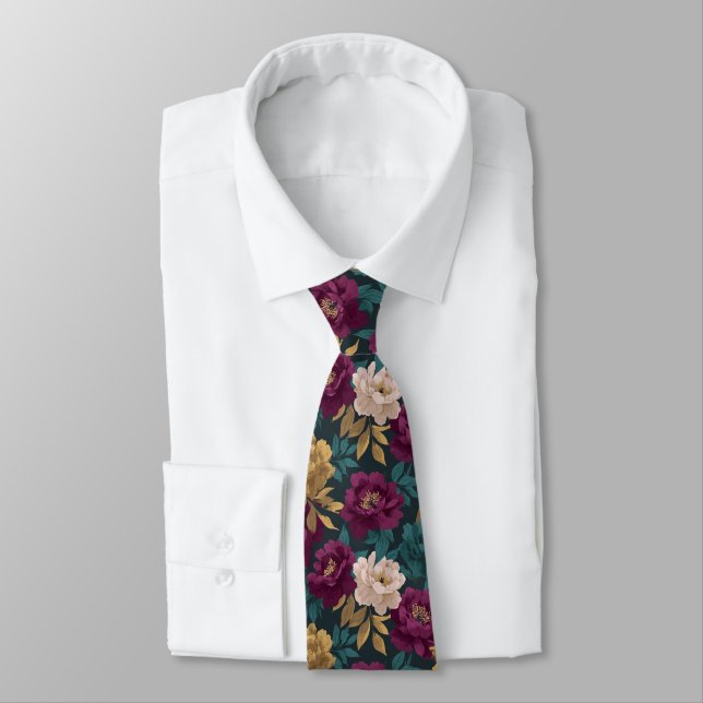 Cute Mens Fashion Peonies Neck Tie (Tied)