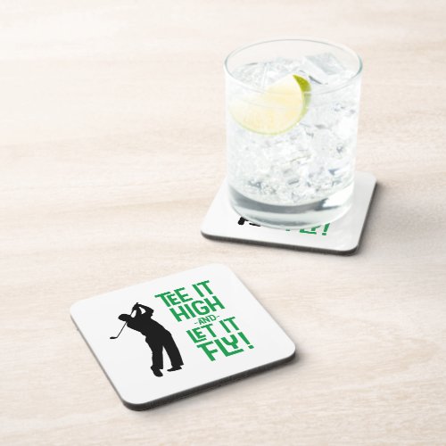 Cute Mens Golf Tee Funny Humor Black Green Sports Beverage Coaster