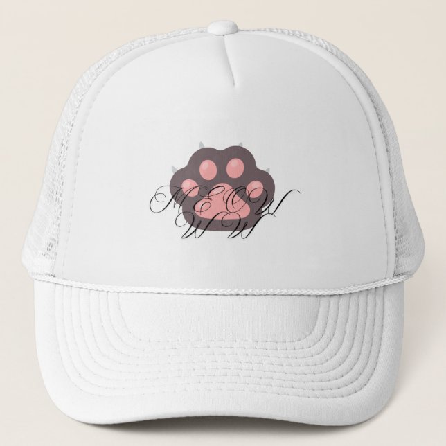 Cute "Meow" Cat Paw Trucker Hat - Adorable Kitty C (Front)