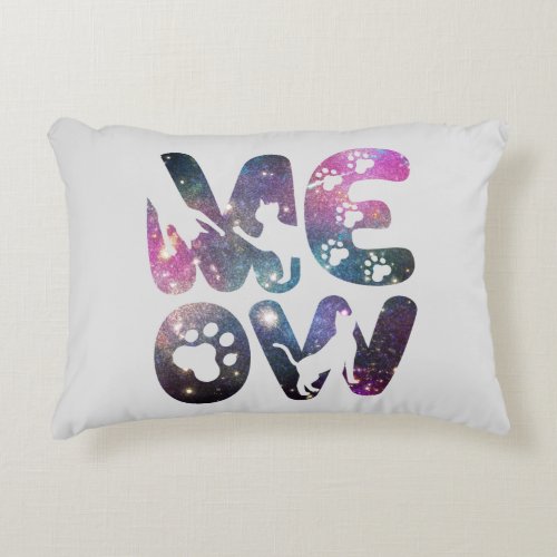 Cute Meow Cat Silhouettes and Cat Paw Prints Accent Pillow
