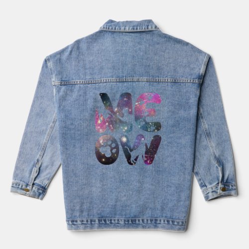 Cute Meow Cat Silhouettes and Cat Paw Prints  Denim Jacket