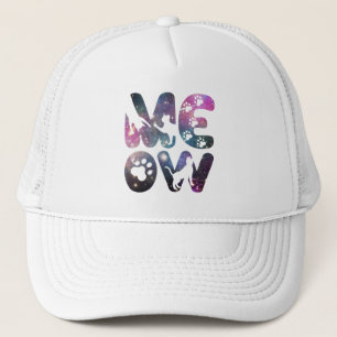 Cute Meow Cat Silhouettes and Cat Paw Prints Trucker Hat