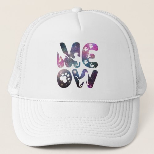 Cute Meow Cat Silhouettes and Cat Paw Prints Trucker Hat