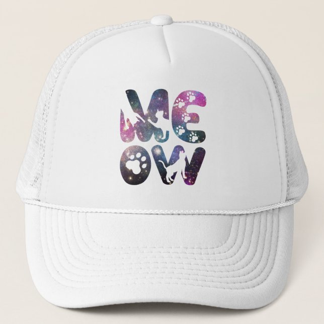 Cute Meow Cat Silhouettes and Cat Paw Prints Trucker Hat (Front)