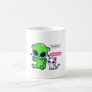 CUTE MEOW CAT WITH ALIEN COFFEE MUG