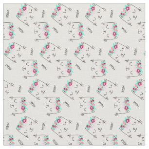 Cute Meow Cat with Floral Halo Fabric