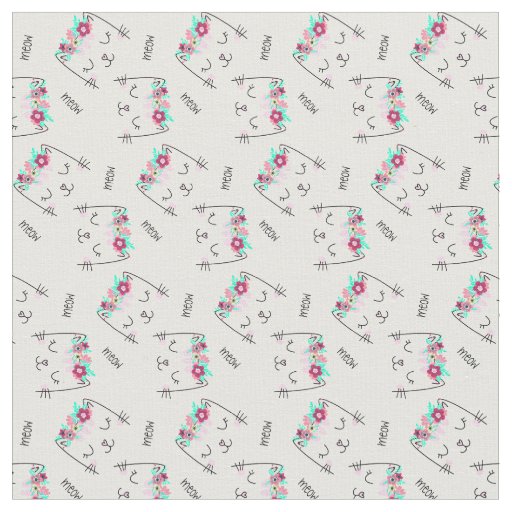 Cute Meow Cat with Floral Halo Fabric