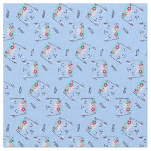 Cute Meow Cat with Floral Halo Fabric