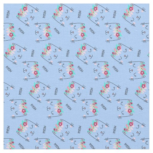 Cute Meow Cat with Floral Halo Fabric
