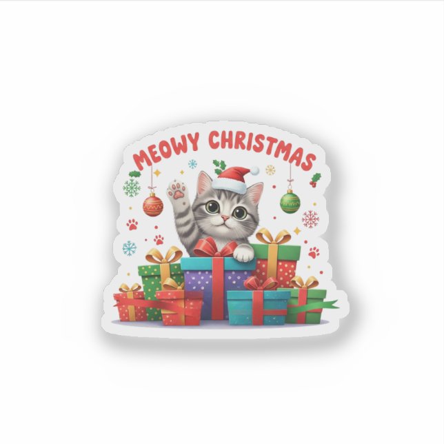 Cute Meow Christmas Kitty Sticker (Front)