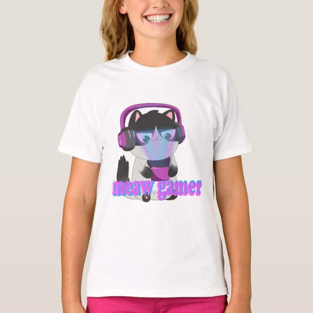Cute Meow Gamer Cat - Kawaii Gaming Kitten T-Shirt (Front)