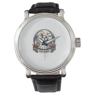 Cute Meow-lolween Cat in Ghost Costume Halloween A Watch