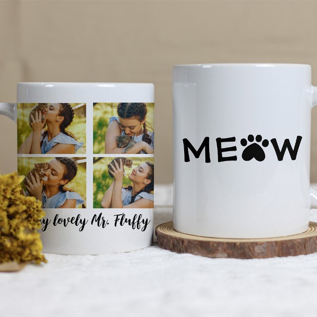 Cute Meow Paw Print Cat Photo Collage Coffee Mug (Creator Uploaded)