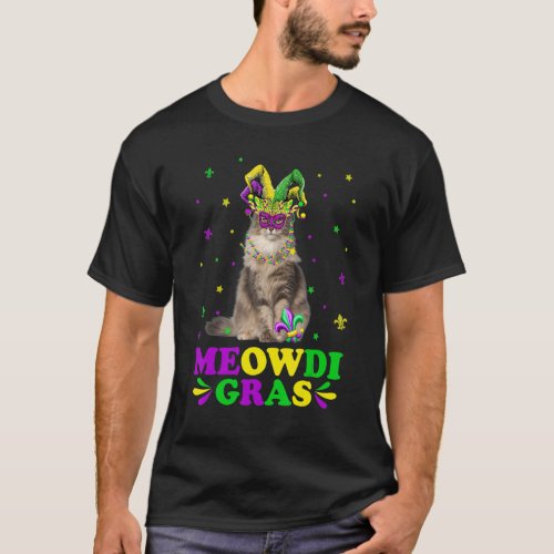 Cute Meowdi Gras Norwegian Forest Cat Mask Mardi G T_Shirt