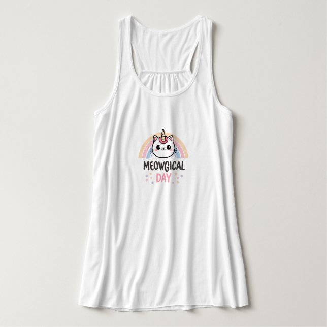 Cute "Meowgical Day" Caticorn Tank Top (Design Front)