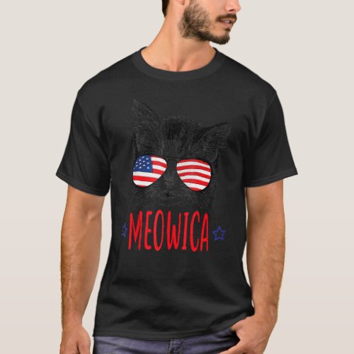 Cute Meowica Cat Patriotic  4th Of July American F T_Shirt