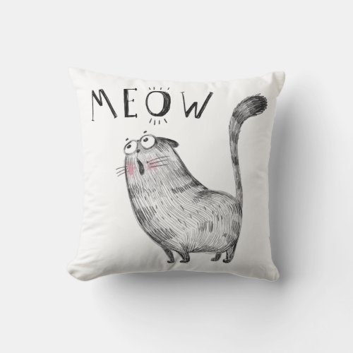 Cute Meowing Cat _ MEOW Throw Pillow