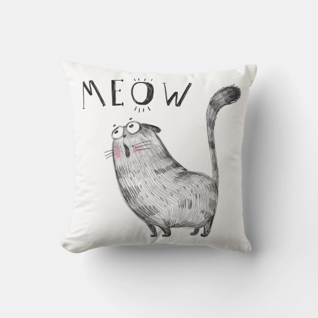 Cute Meowing Cat - MEOW Throw Pillow (Front)