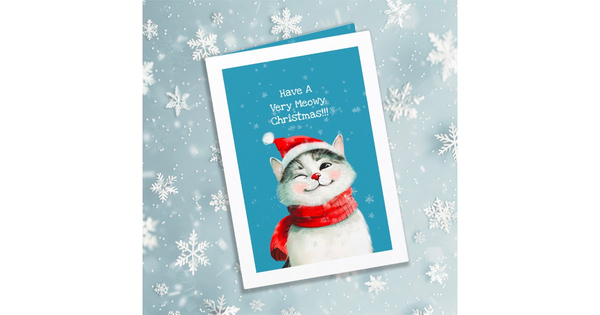 Cute Meowy Cat Christmas Card | Zazzle