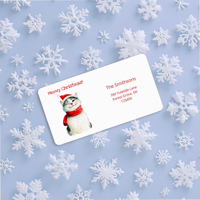 Cute Meowy Cat Christmas Return Address Label (Cute Meowy Christmas Cat Return Address Label)