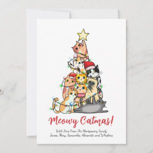Cute Meowy Catmas Cat Christmas Tree Holiday Card