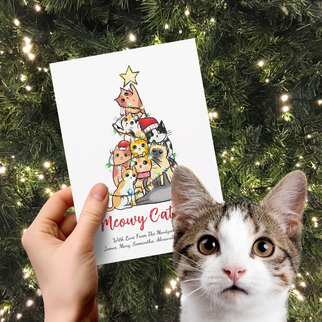 Cute Meowy Catmas Cat Christmas Tree Holiday Card (Creator Uploaded)