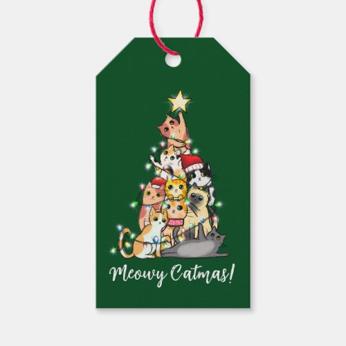 Cute Meowy Catmas Cats Christmas Tree Custom Gift Tags