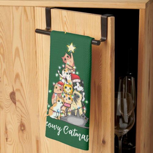 Cute Meowy Catmas Cats Christmas Tree Custom Kitchen Towel