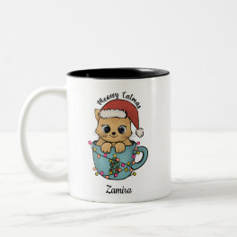 Cute Meowy Catmas Santa Christmas Two-Tone Coffee Mug