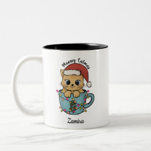 Cute Meowy Catmas Santa Christmas Two-Tone Coffee Mug