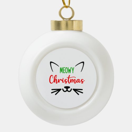 Cute Meowy Christmas Cat Face  Ceramic Ball Christmas Ornament
