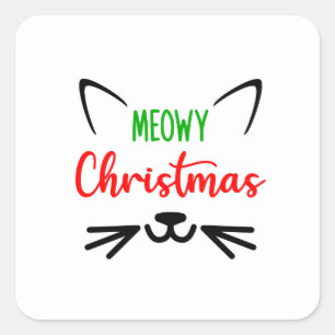Cute Meowy Christmas Cat Face Square Sticker