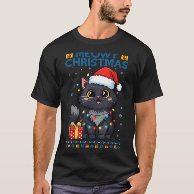 Cute Meowy Christmas Cat – Kawaii Holiday Kitty Te T-Shirt (Front)