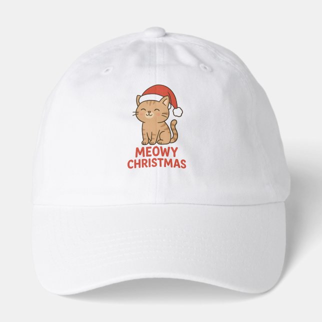 Cute Meowy Christmas Cat Santa Hat (Front)
