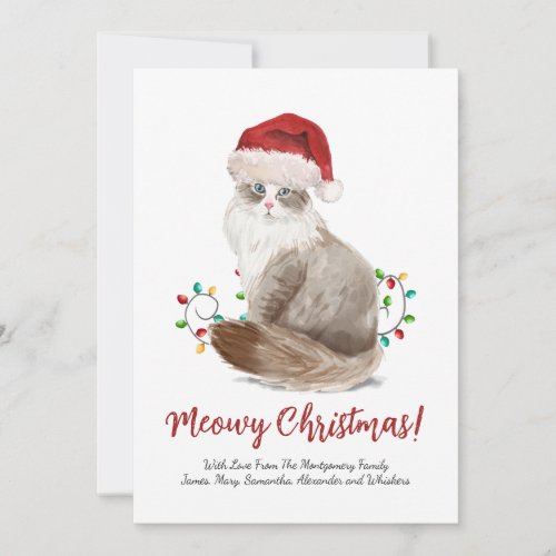 Cute Meowy Christmas Cat Santa Hat Custom Holiday Card