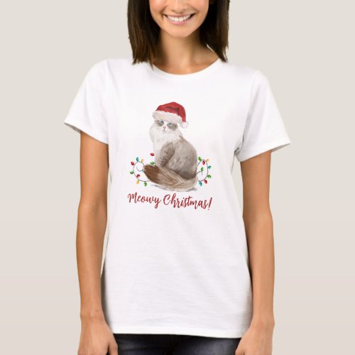 Cute Meowy Christmas Cat Santa Hat T_Shirt