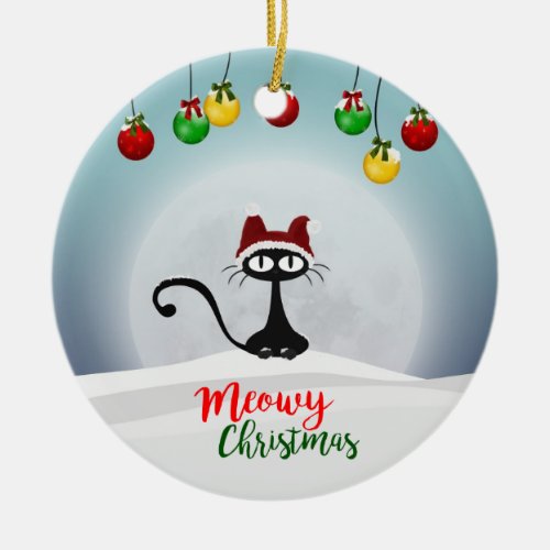 Cute Meowy Christmas Ceramic Ornament