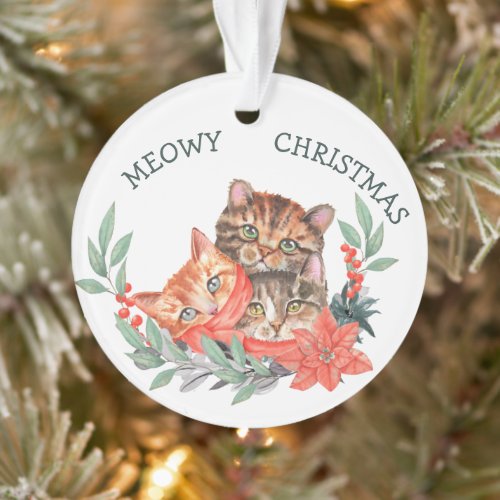 Cute Meowy Christmas Kitten Wreath Kids Ornament