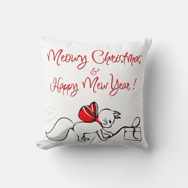 Cute Meowy Christmas Kitties Throw Pillow (Front)
