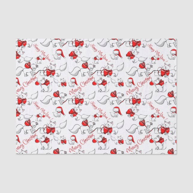 Cute Meowy Christmas Kitties Tissue Paper (Front)