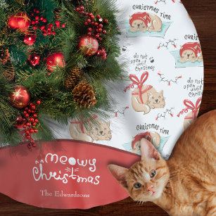 Cute Meowy Christmas Kitty Cat Pattern Christmas Brushed Polyester Tree Skirt