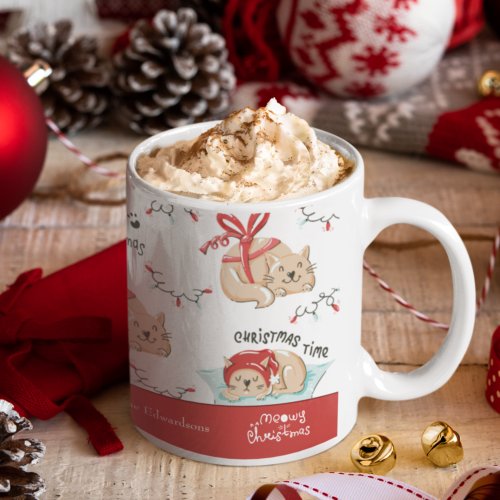 Cute Meowy Christmas Kitty Cat Pattern Coffee Mug