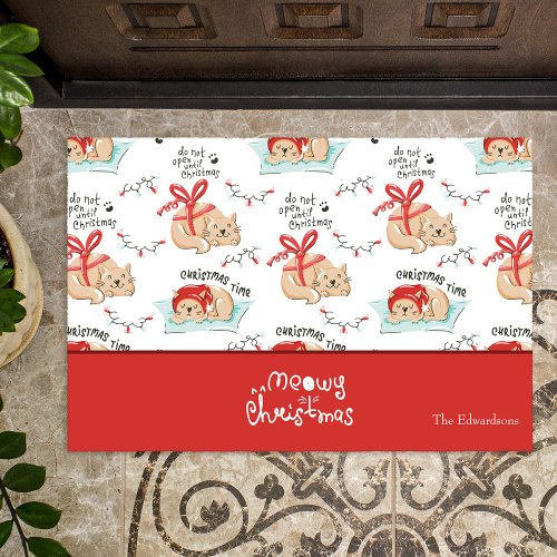 Cute Meowy Christmas Kitty Cat Pattern Doormat