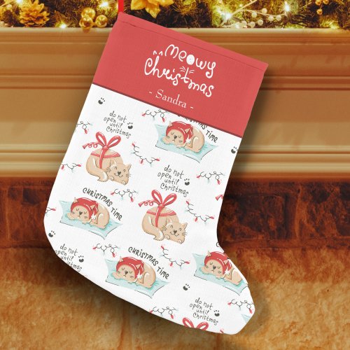 Cute Meowy Christmas Kitty Cat Pattern Small Christmas Stocking