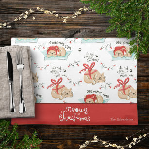 Cute Meowy Christmas Kitty Cat Pattern Table Cloth Placemat