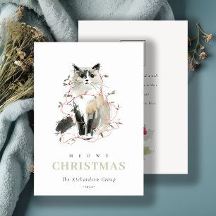 Cute Meowy Christmas Light Cat Corporate Logo Holiday Card