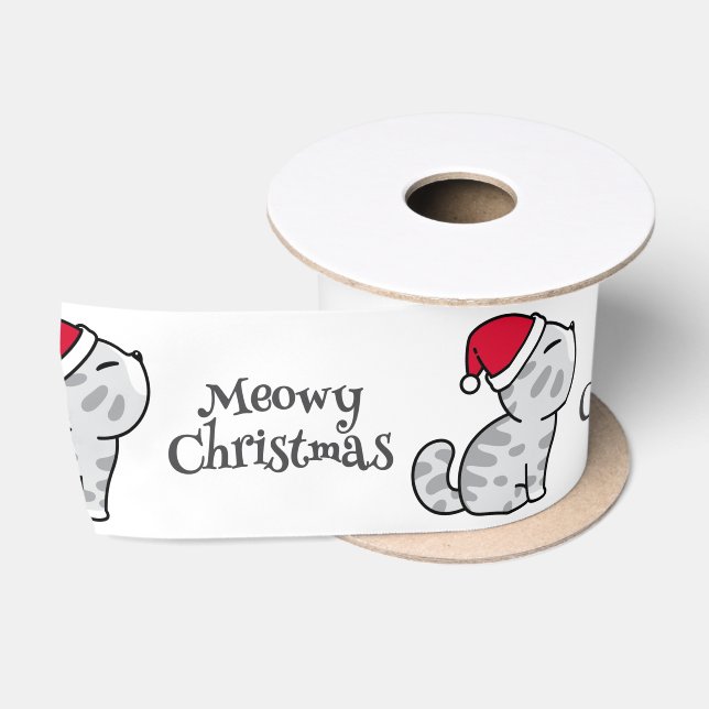 Cute Meowy Christmas Santa Cats Satin Ribbon (Spool)