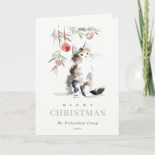 Cute Meowy Christmas Tree Cat Corporate Logo Holiday Card