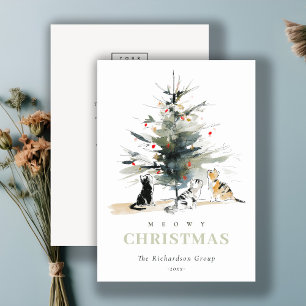 Cute Meowy Christmas Tree Cats Corporate Logo Holiday Card